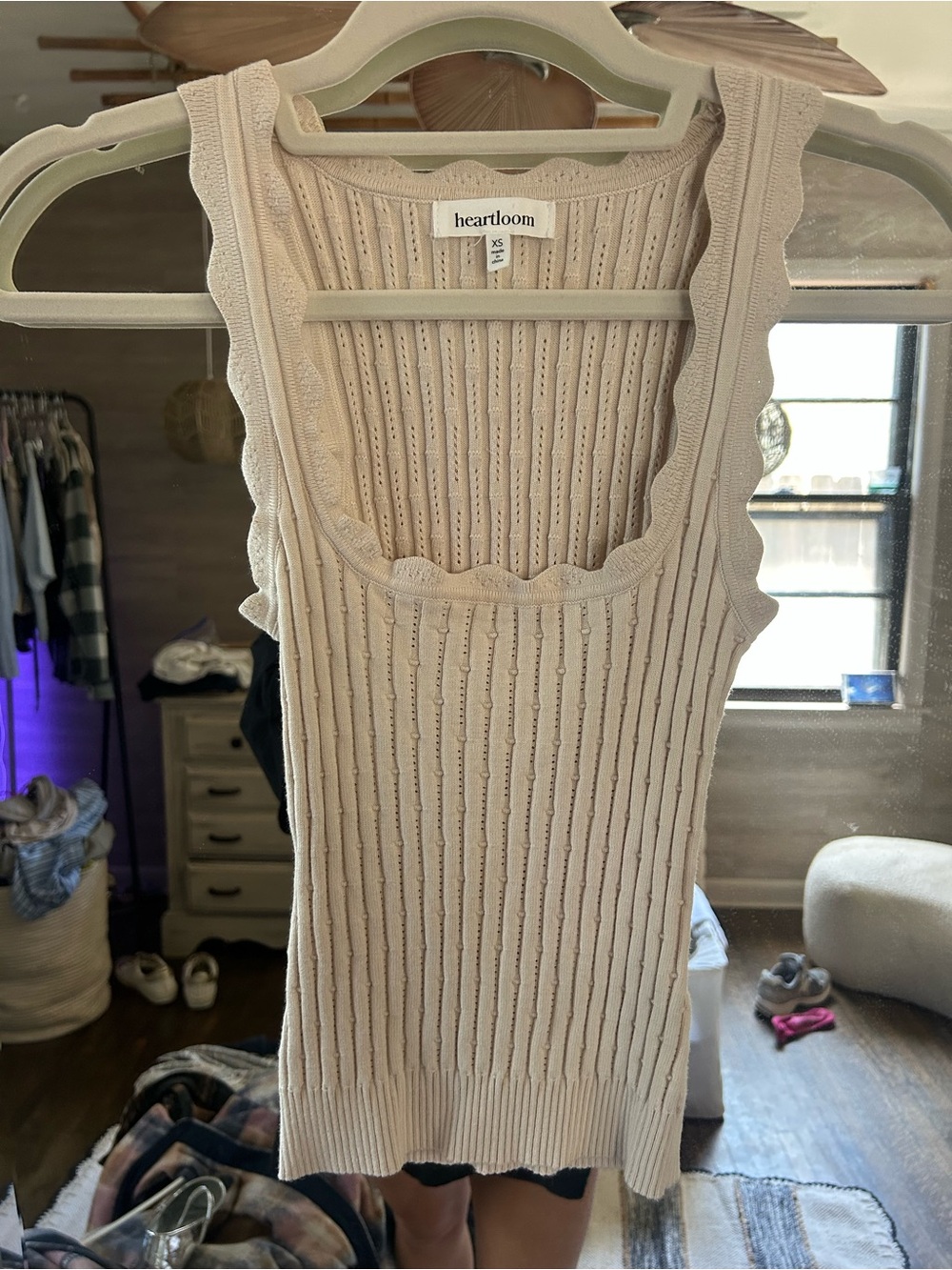 Heartloom Cream Ribbed Scallop-Edge Tank Top